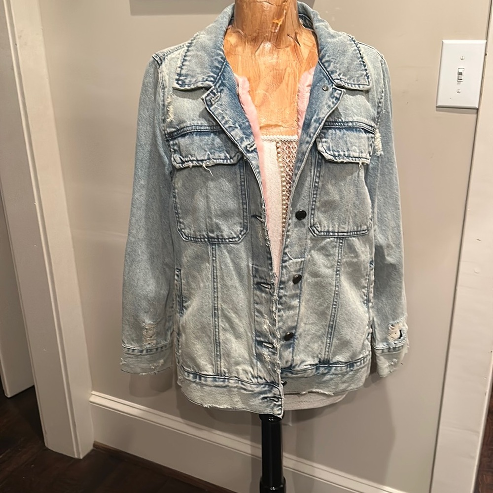 Brand new w/o tags lined with pink fur denim jacket